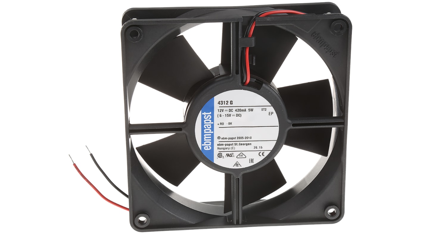 ebm-papst 4300 Series Axial Fan, 12 V dc, DC Operation, 170m³/h, 5W, 333mA Max, 119 x 119 x 32mm