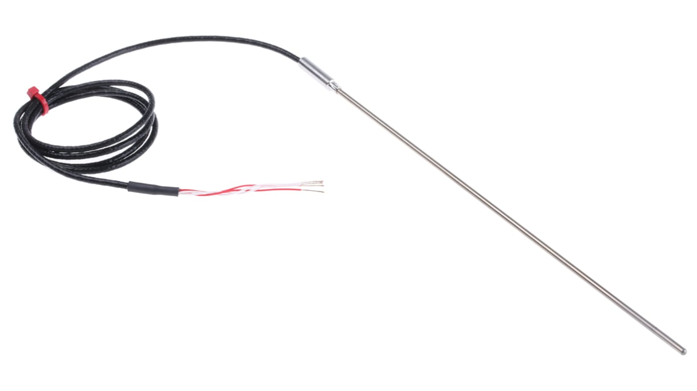 Sensor RTD PT100 RS PRO de 4 hilos, sonda: Ø 3mm, long. 250mm, cable de 1m, temp. -50°C → +500°C