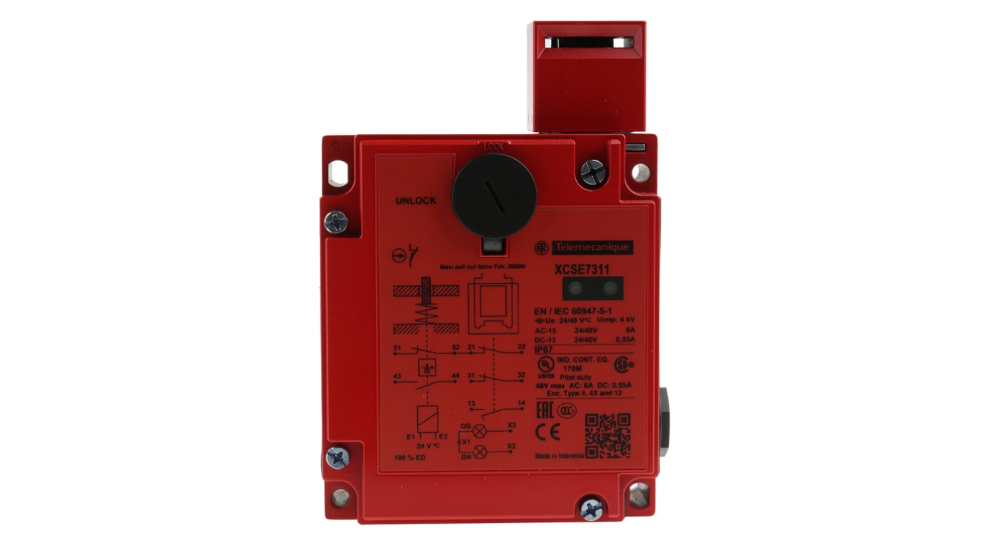 Telemecanique Sensors XCSE7311 mágnestekercses reteszelő kapcsoló, Billentyű, PG13,5, 24 V AC/DC, Fém burkolat, IP67,