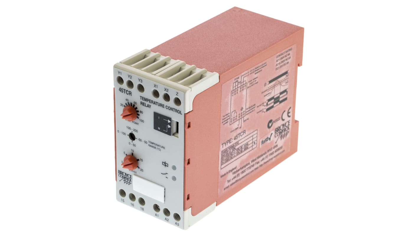 Broyce Control Temperature Monitoring Relay, SPDT, DIN Rail