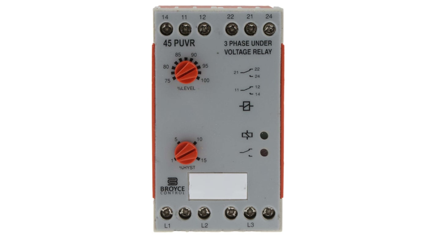 Broyce Control Phase, Voltage Monitoring Relay, 3 Phase, DPDT, Maximum of 400V ac, DIN Rail