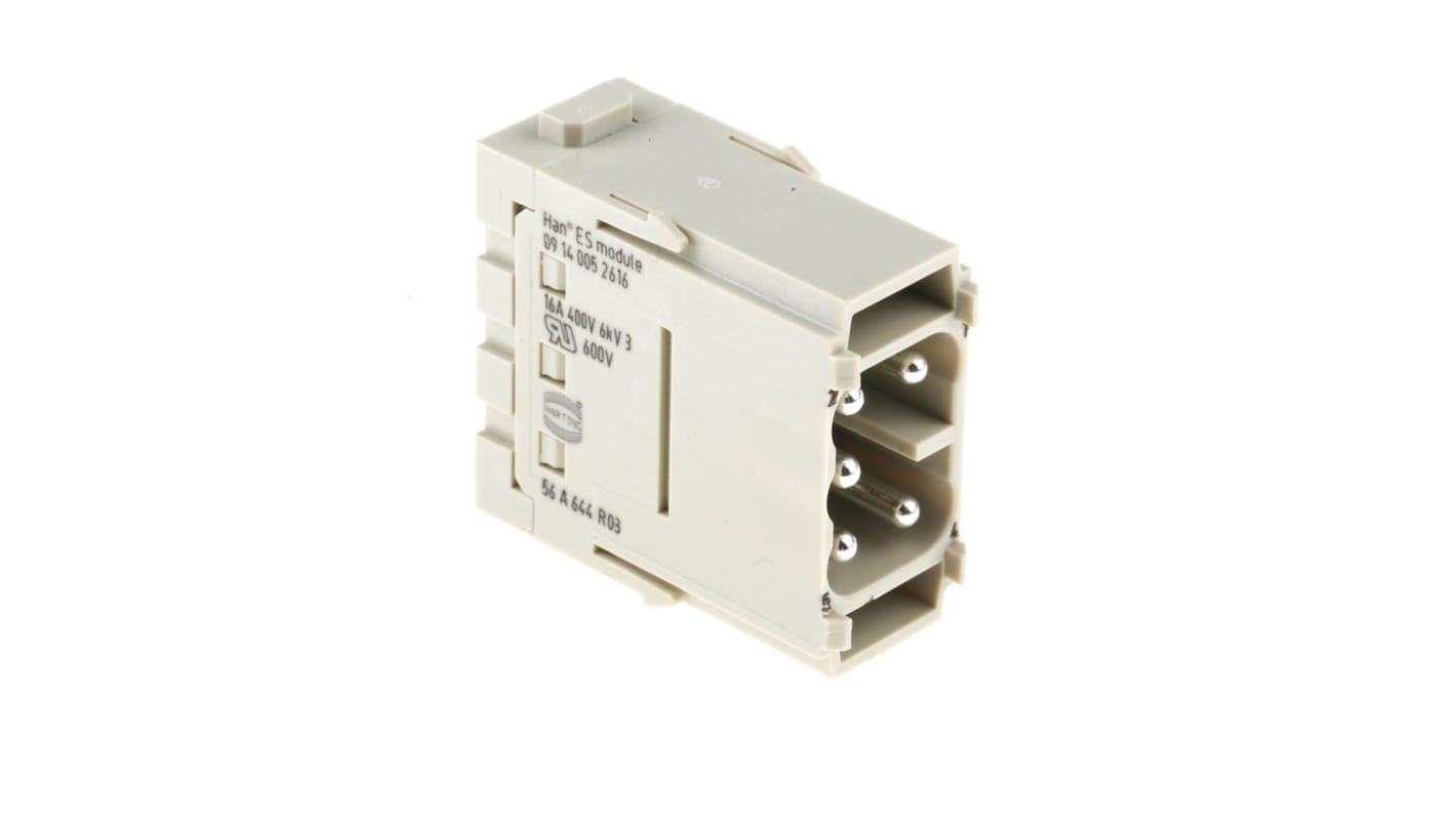 HARTING Heavy Duty Power Connector Module, 16A, Male, Han-Modular Series, 5 Contacts