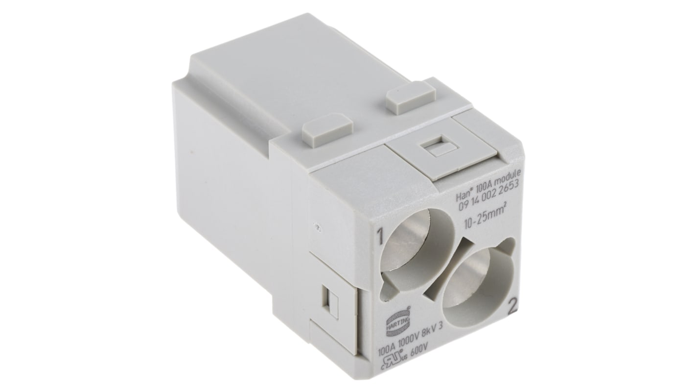 HARTING Han-Modular Robustes Power Steckverbinder-Modul, 2-polig Stecker, Steckverbindermodul für