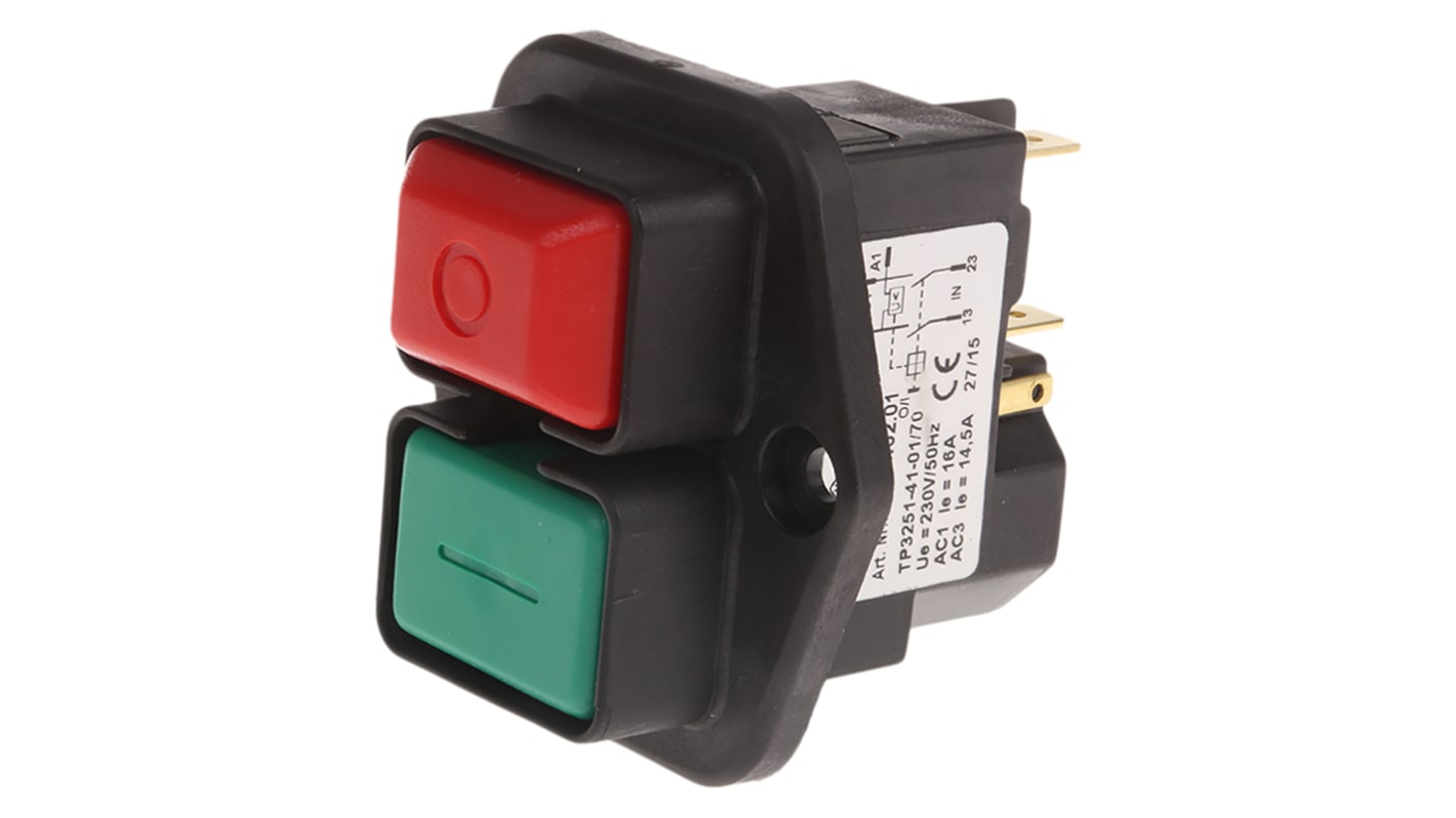 Interruptor de Botón Pulsador EICHOFF, color de botón Rojo/Verde, DPDT, Enclavamiento, 16 A a 230 V ac, 230V, Montaje