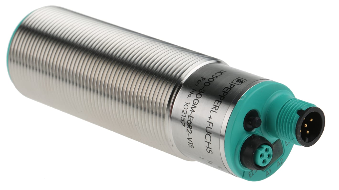 Pepperl + Fuchs Ultrasonic Barrel-Style Proximity Sensor, M30 x 1.5, 30 → 500 mm Detection, PNP Output, 10