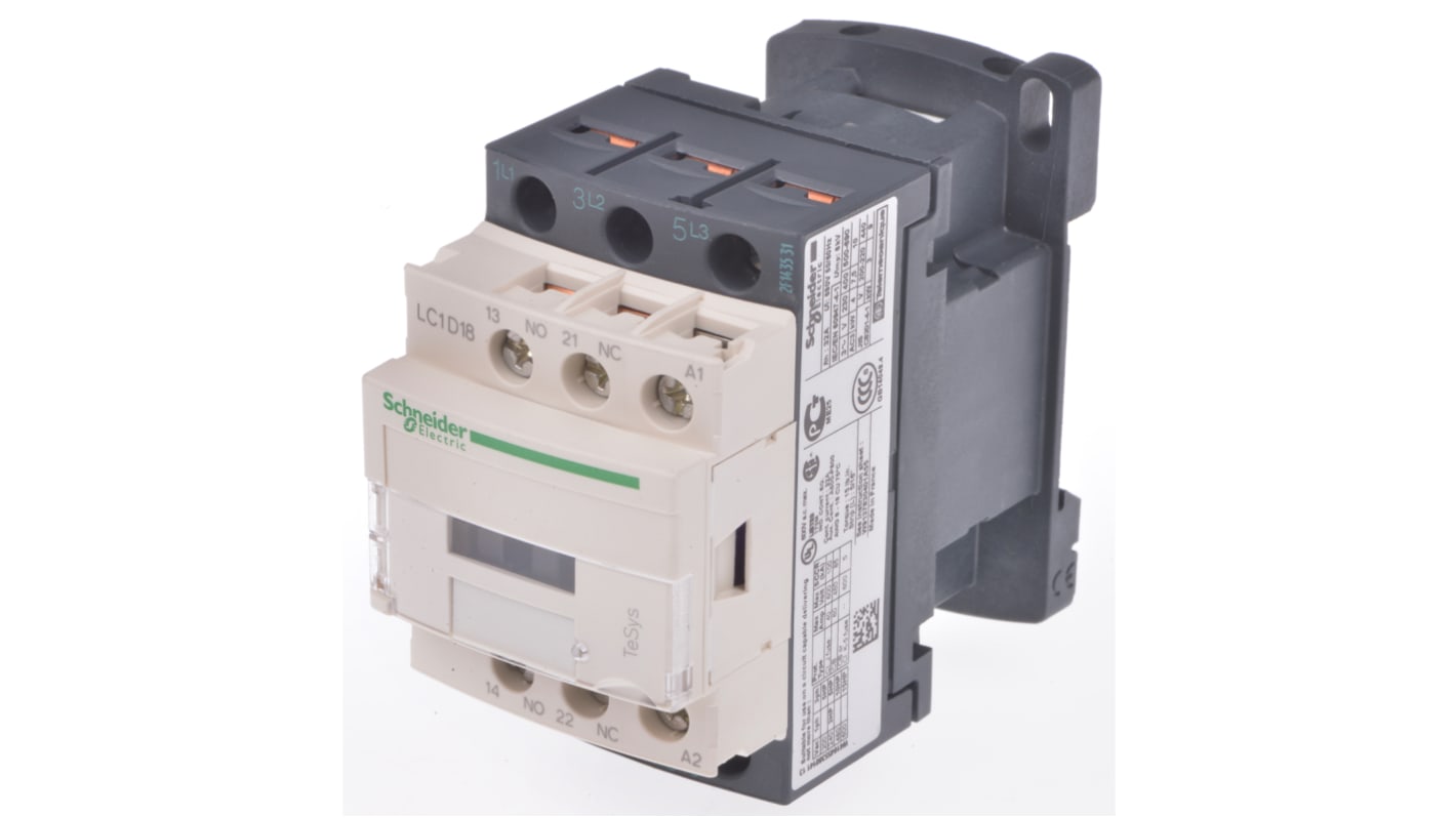 Schneider Electric LC1D Series Contactor, 400 V ac Coil, 3-Pole, 18 A, 7.5 kW, 3NO, 690 V ac