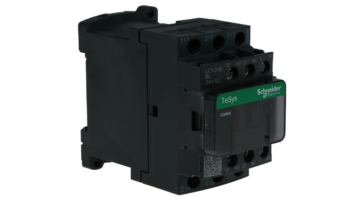 Contactor Schneider Electric TeSys D LC1D de 3 polos, 3 NA, 18 A, bobina 24 V dc, 7,5 kW