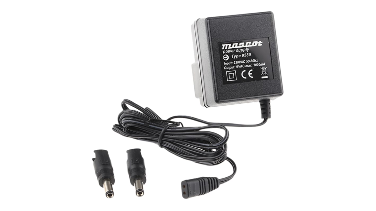 Mascot 9W Plug-In AC/DC Adapter 9V ac Output, 1A Output