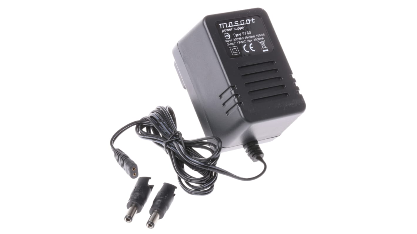 Mascot 18W Plug-In AC/DC Adapter 12V ac Output, 1.5A Output