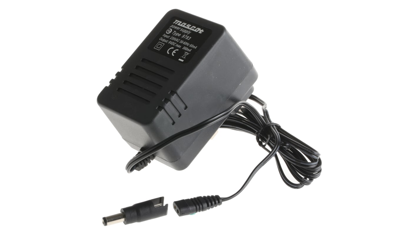 Mascot 4.5W Plug-In AC/DC Adapter 9V dc Output, 500mA Output