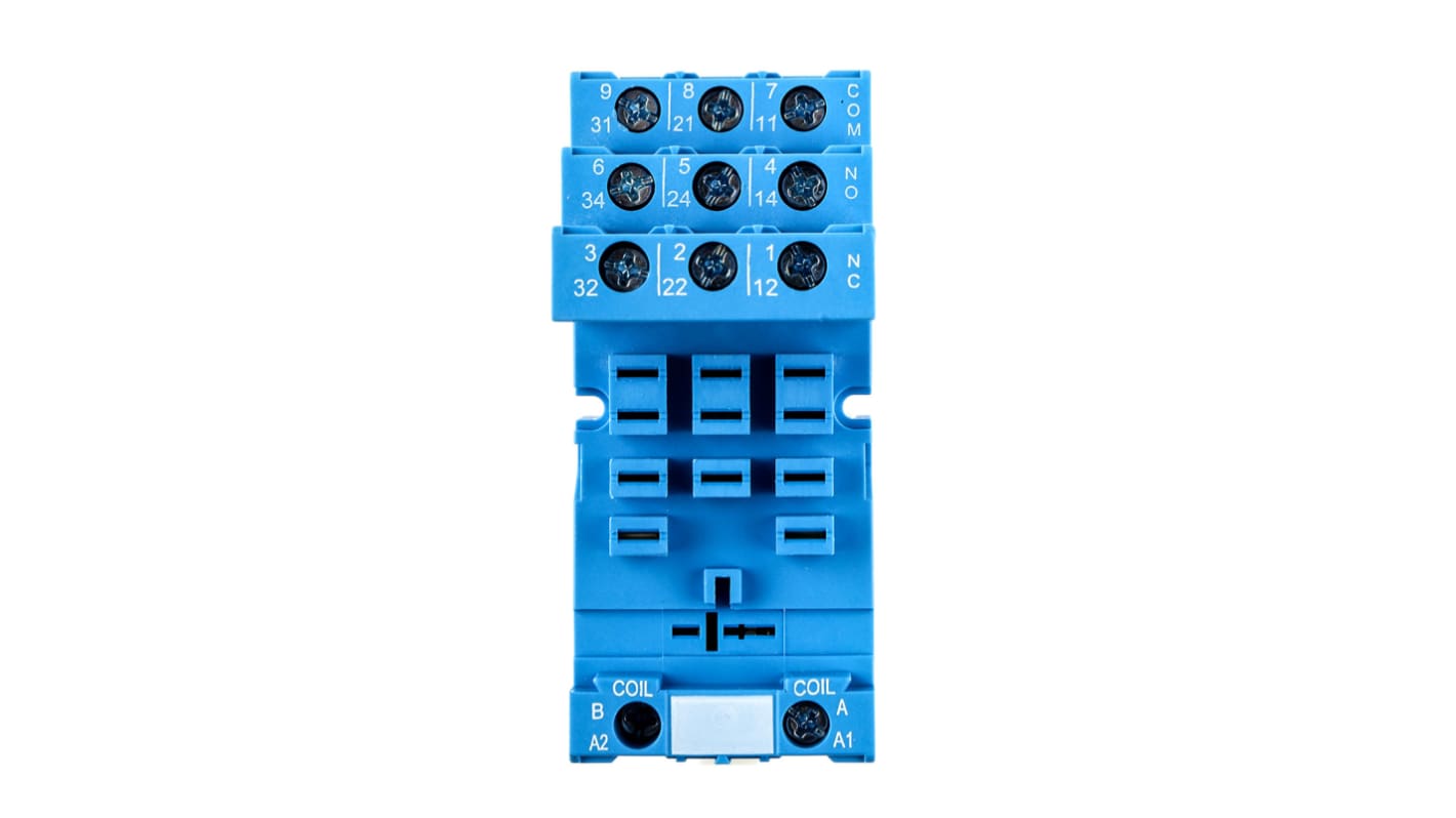 Finder 92 11 Pin 250V ac DIN Rail Relay Socket, for use with 62.32, 62.33