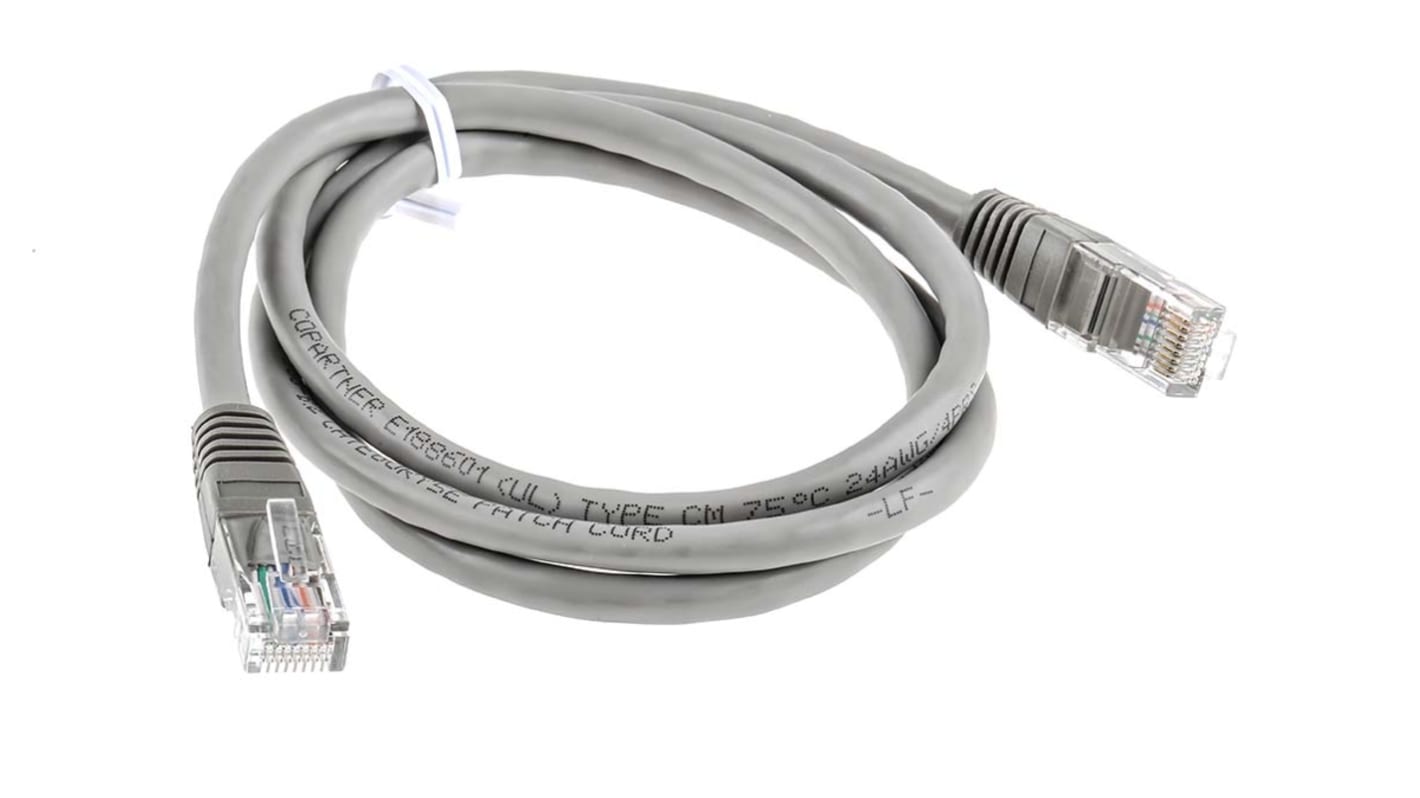 RS PRO Cat5e Male RJ45 to Male RJ45 Ethernet Cable, U/UTP, Grey, 1m