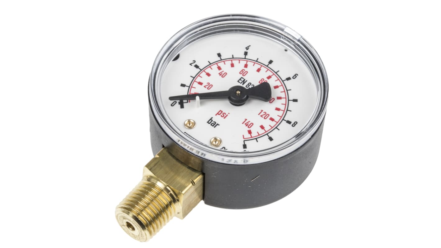 WIKA R 1/4 Analogue Pressure Gauge 10bar Bottom Entry, 7203556, 0bar min.