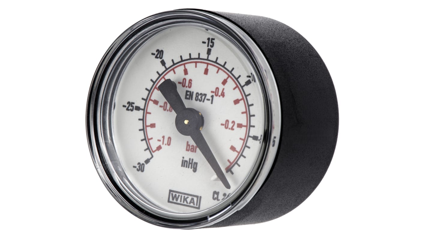 WIKA Analogue Pressure Gauge 0bar Back Entry, 7203726, UKAS, -1bar min.