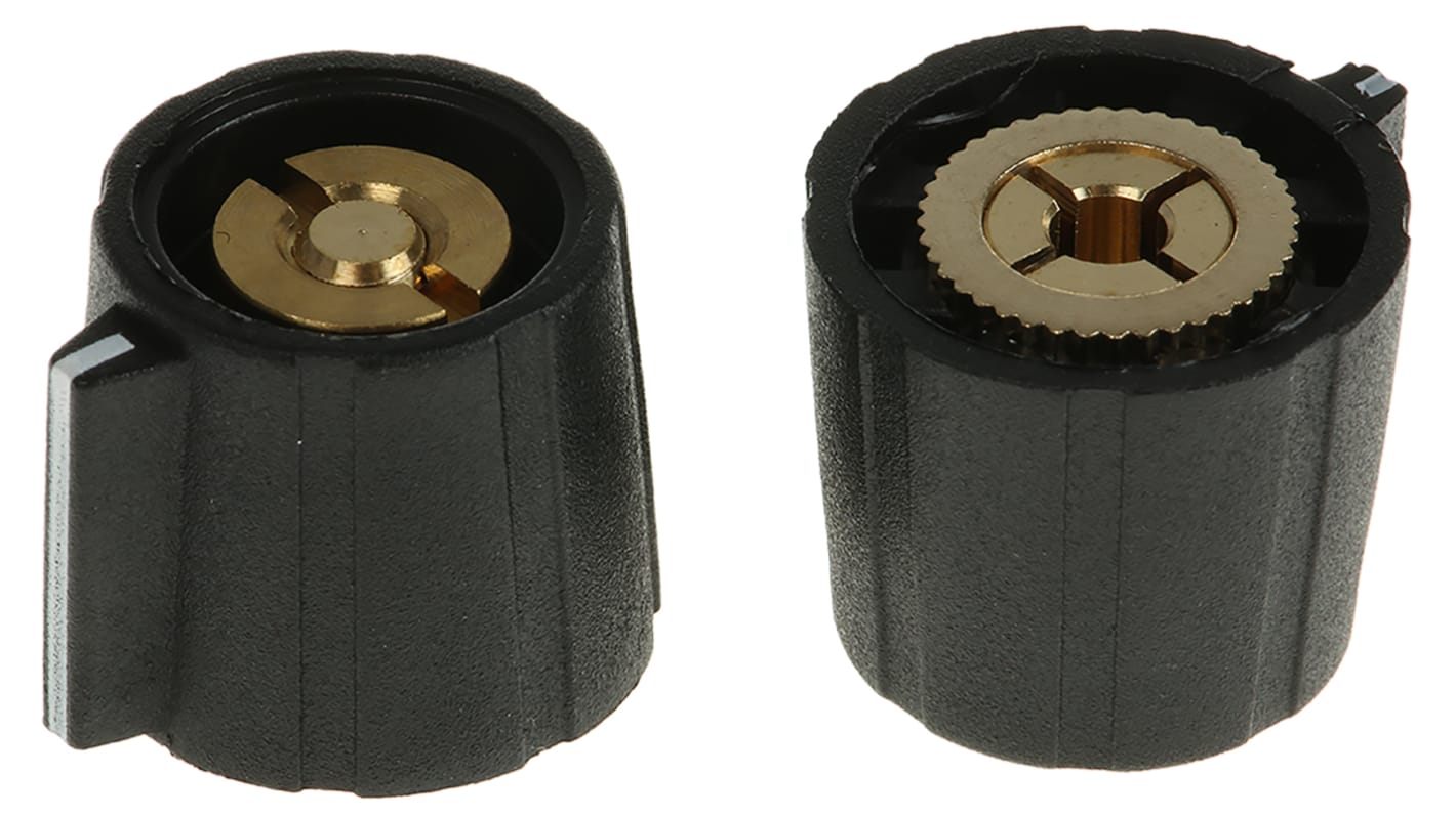 Sifam Potentiometer Drehknopf Schwarz, Zeiger Weiß Ø 15.5mm x 14.3mm x 7mm, Rund Schaft 3.2mm