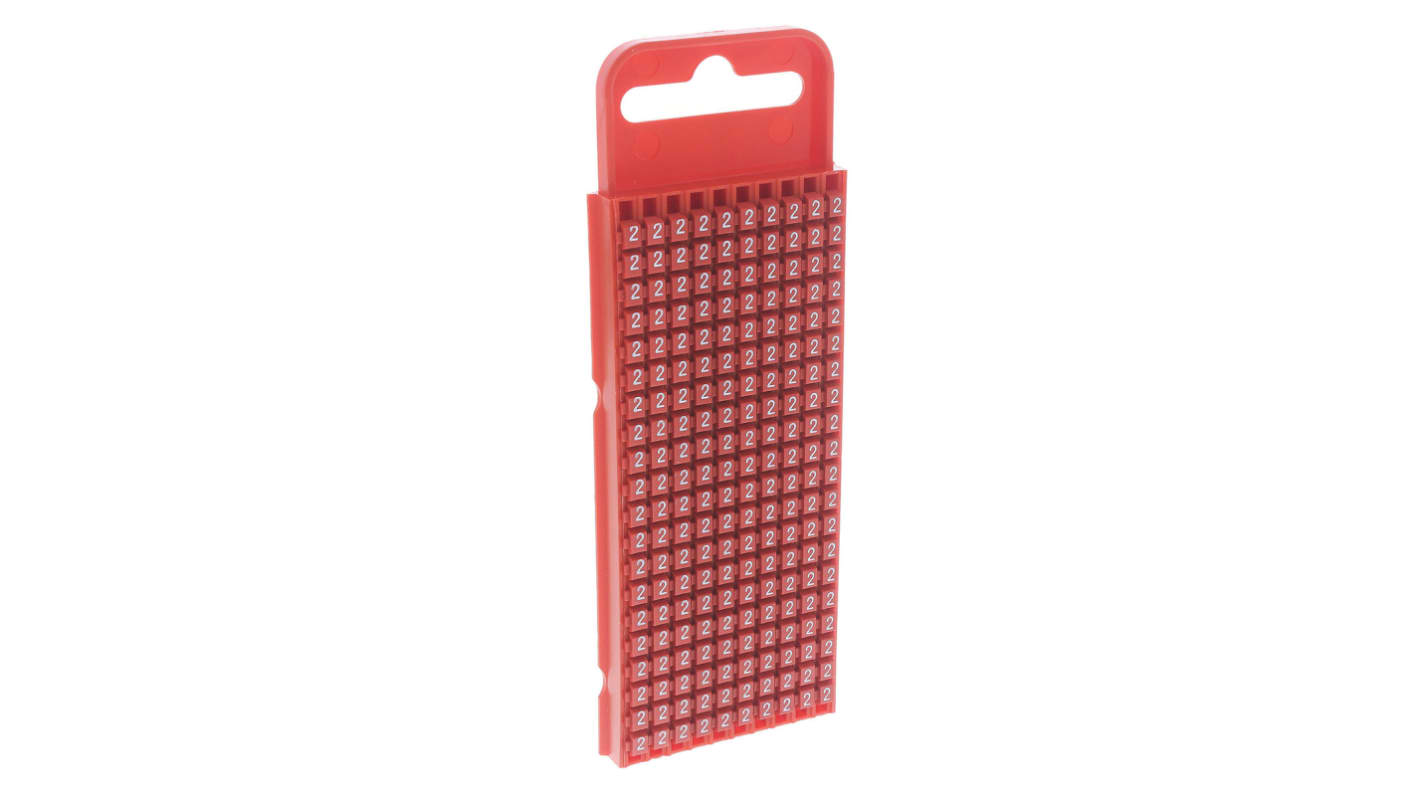 HellermannTyton WIC1 Snap On Cable Markers, Red, Pre-printed "2", 2 → 2.8mm Cable