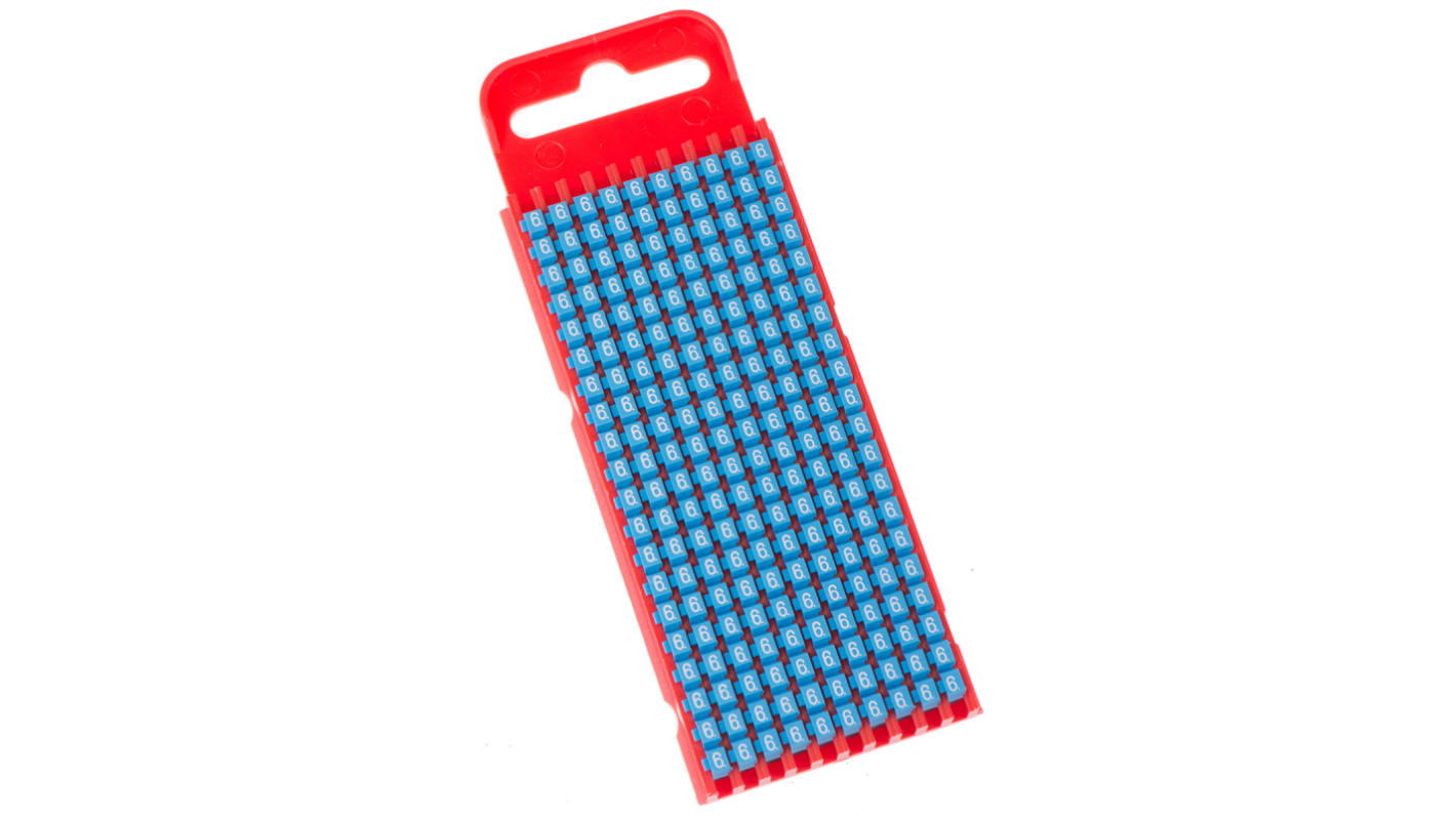 HellermannTyton WIC1 Snap On Cable Markers, Blue, Pre-printed "6", 2 → 2.8mm Cable