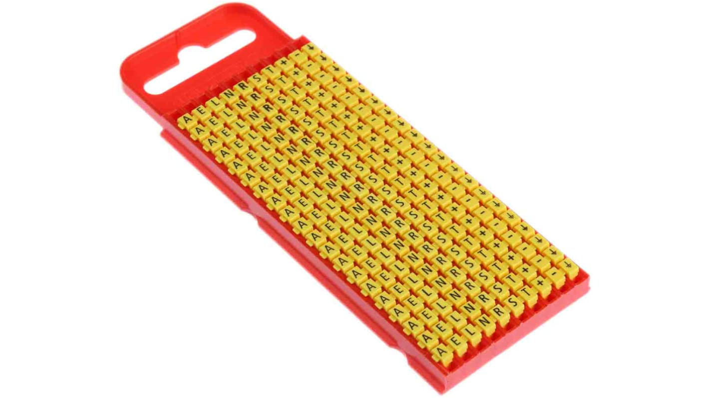 HellermannTyton WIC1 Snap On Cable Markers, Yellow, Pre-printed "-; +; A; E; Earth; L; N; R; S; T", 2 → 2.8mm