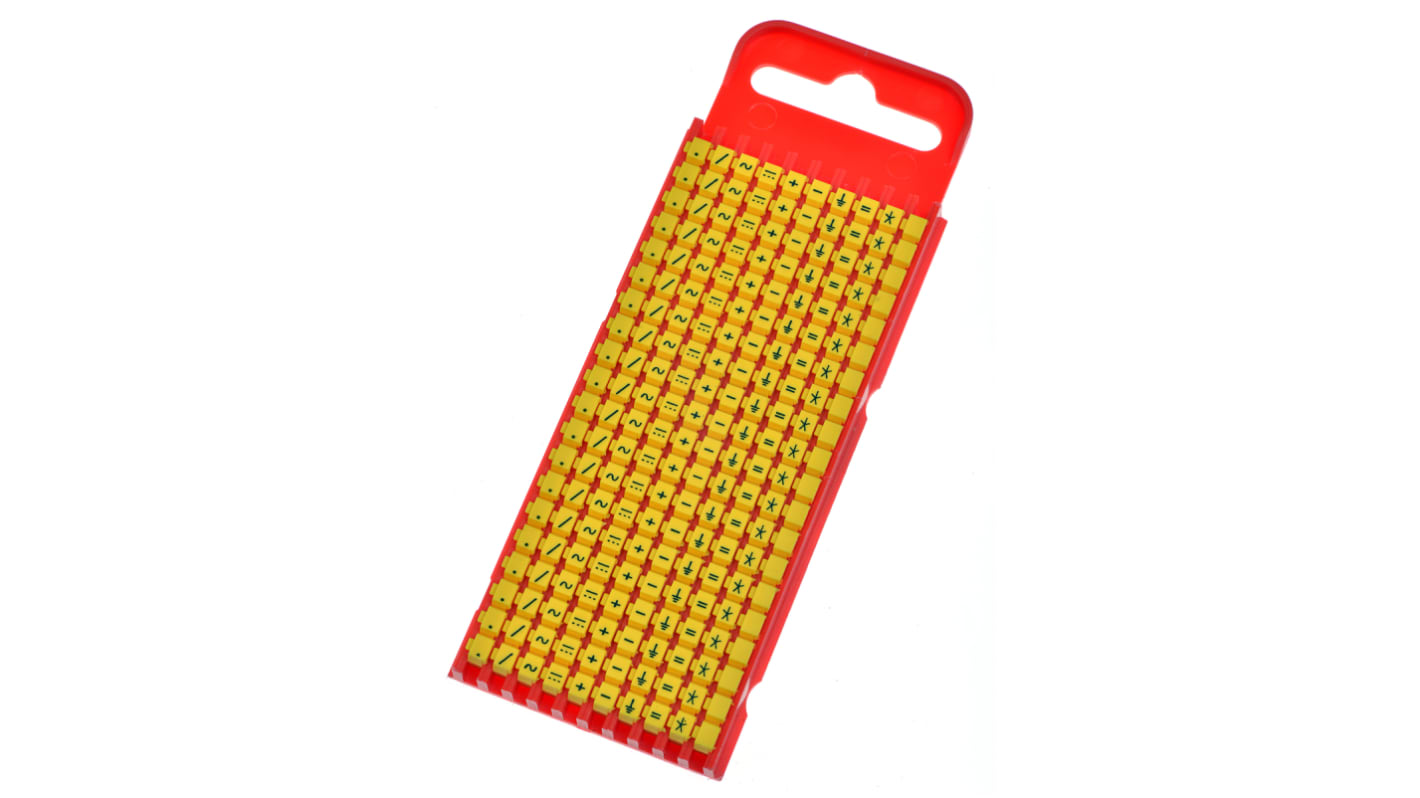 HellermannTyton WIC1 Snap On Cable Markers, Yellow, Pre-printed "-; *; /; +; =; ·; AC; DC; Earth", 2 → 2.8mm