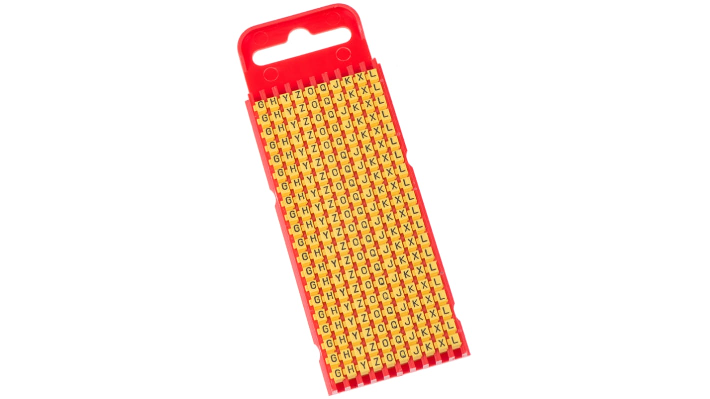 HellermannTyton WIC1 Snap On Cable Markers, Yellow, Pre-printed "G; H; J; K; L; O; Q; X; Y; Z", 2 → 2.8mm Cable