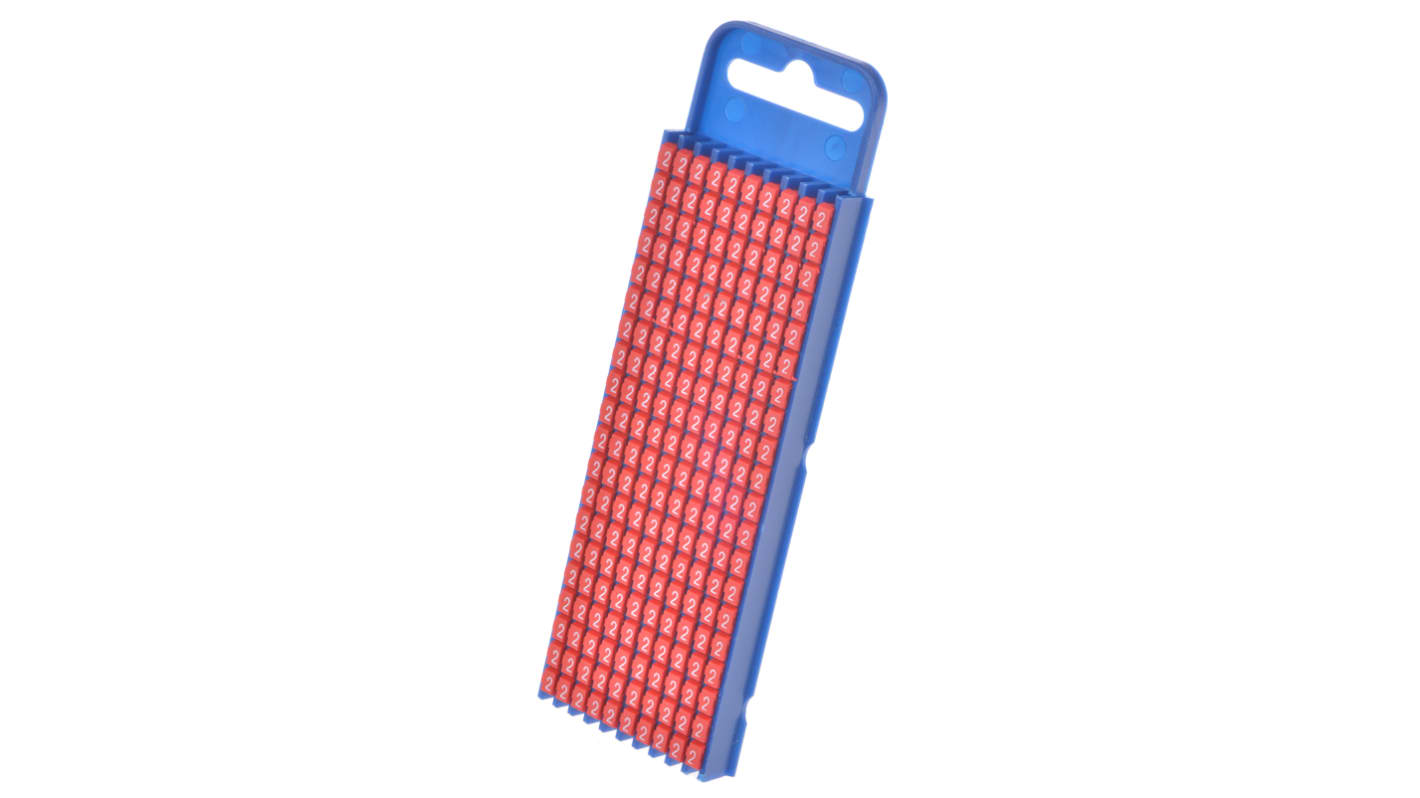 HellermannTyton WIC2 Snap On Cable Markers, Red, Pre-printed "2", 2.8 → 3.8mm Cable