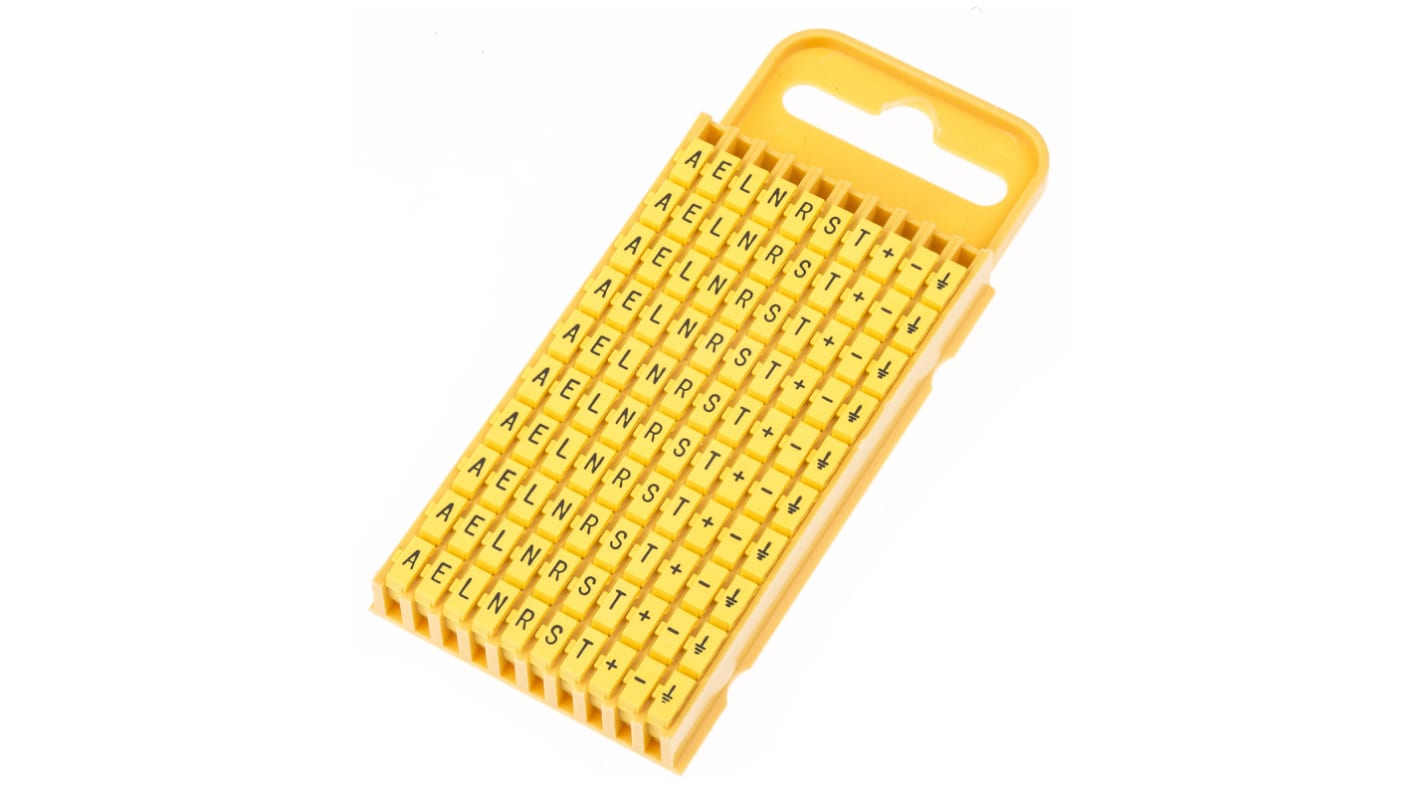 Segnacavo HellermannTyton Giallo A scatto, Ømin 4.3mm, Ømax 5.3mm, lunghezza 3mm, confez. da 100pz No -; +; A; E;