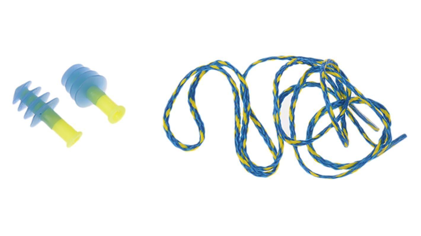 Ušní zátky Opakovaně použitelné, Modrá, žlutá, Šňůrové, Elastomer 28dB 1 pár v balení EN 149:2001+A1:2009