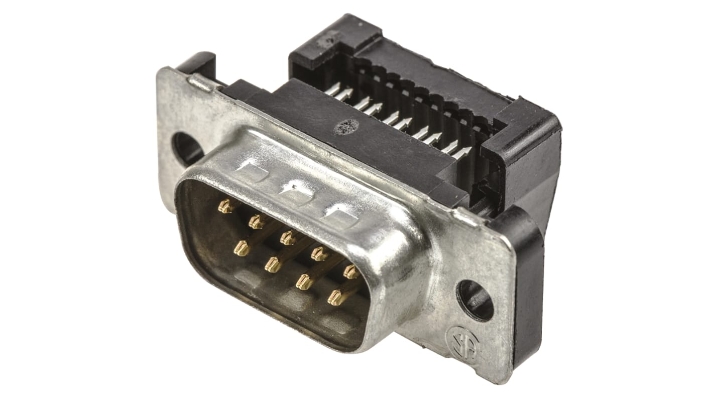 TE Connectivity D-Sub konnektor, stik, 9-Polet, Amplimite HDF-20 Serien, 2.76mm benafstand, Retvinklet, Kabelmontering,