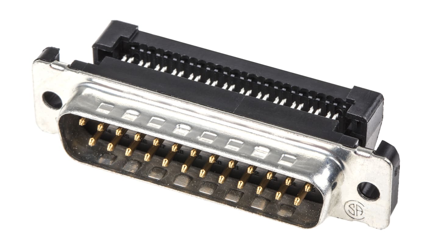 Złącze D-Sub 25-pinowe Męski Kąt prosty Montaż na kablu raster 2.76mm Złoto na niklu