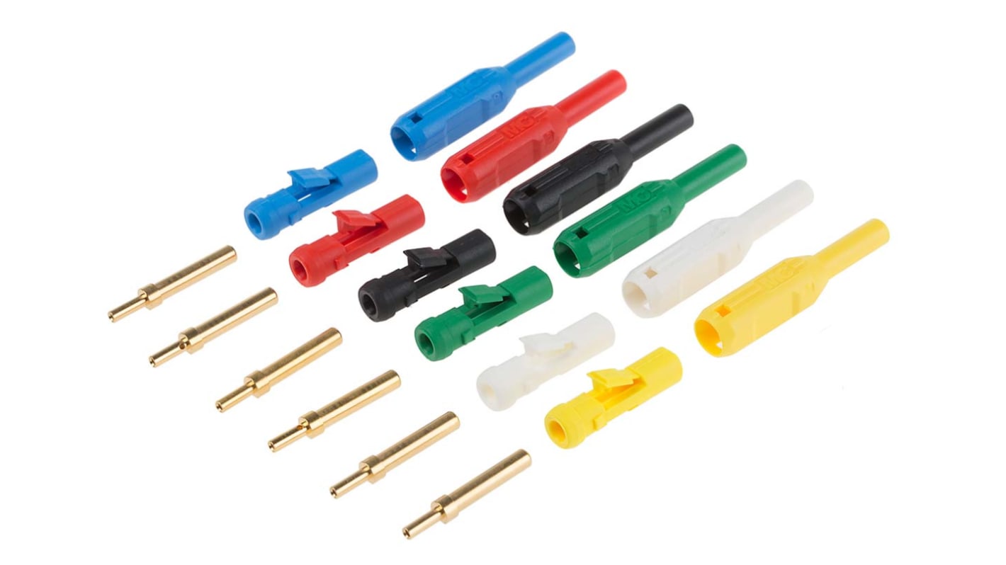 Conector banana Macho, Contacto Oro, Negro, Azul, Verde, Rojo, Blanco, Amarillo