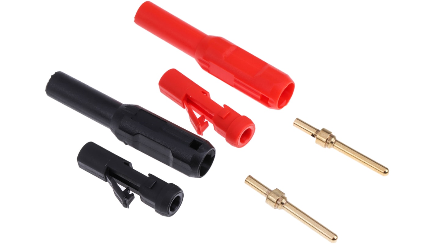 Staubli Black, Red Male Banana Plug, 2mm Connector, Solder Termination, Gold Plating