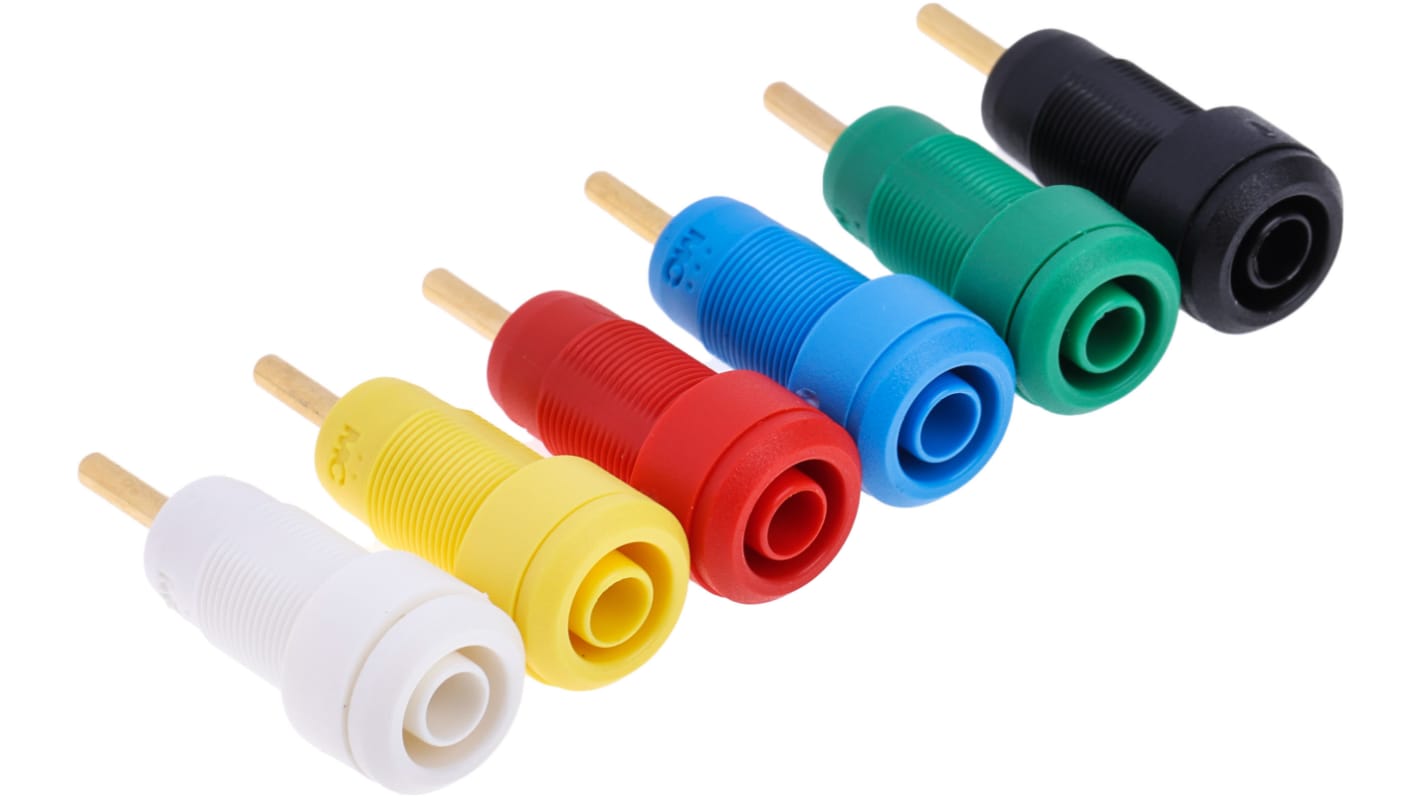 Staubli Black, Blue, Green, Red, White, Yellow Female Banana Socket, 2mm Connector, Screw Termination, Gold Plating