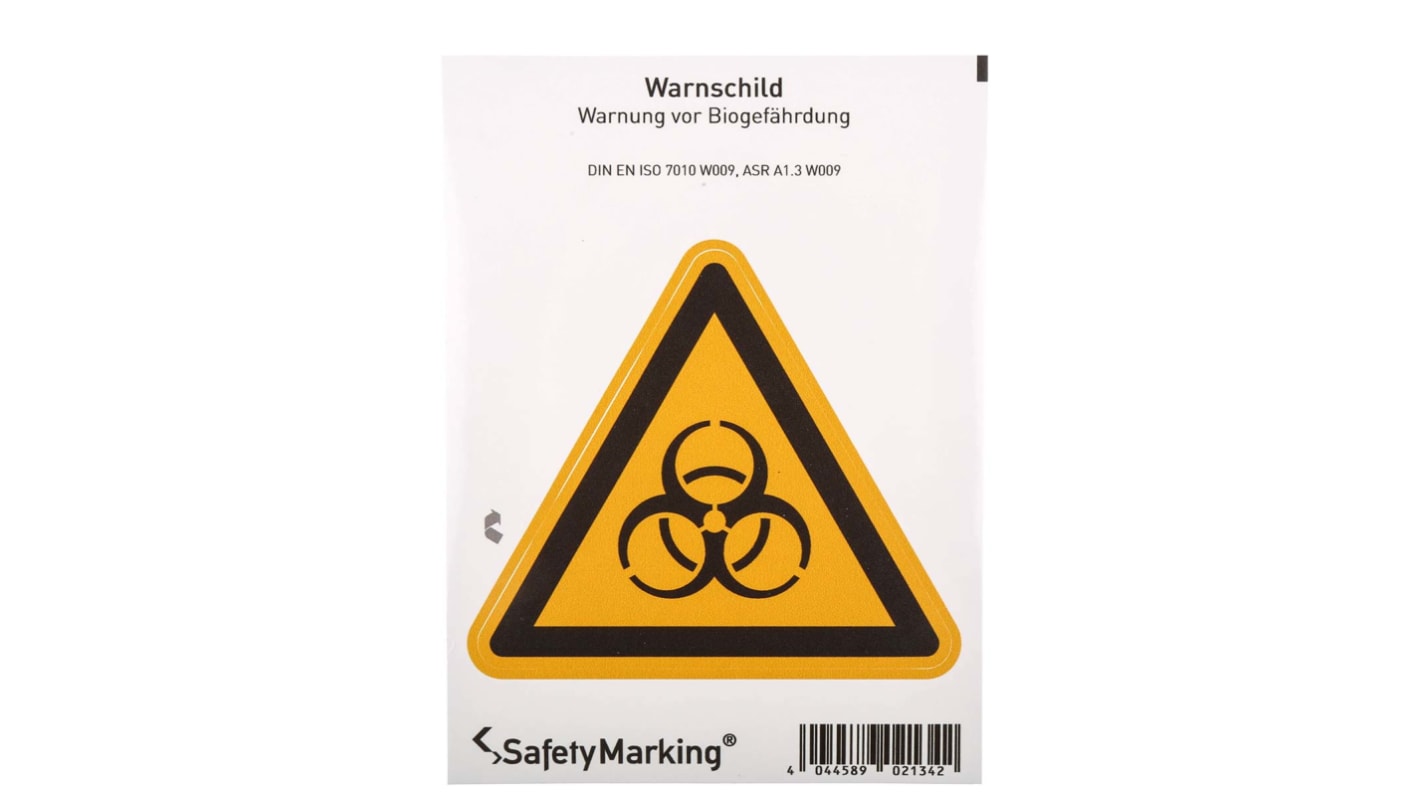 Wolk Gefahren-Warnschild, PVC selbstklebend 'Biologische Gefährdung', 100 mm x 100mm