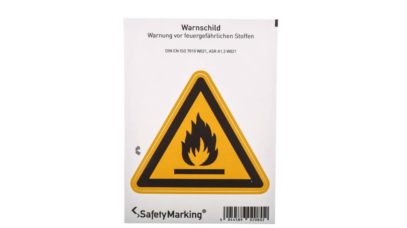 Wolk Gefahren-Warnschild, PVC selbstklebend 'Entflammbar', 100 mm x 100mm