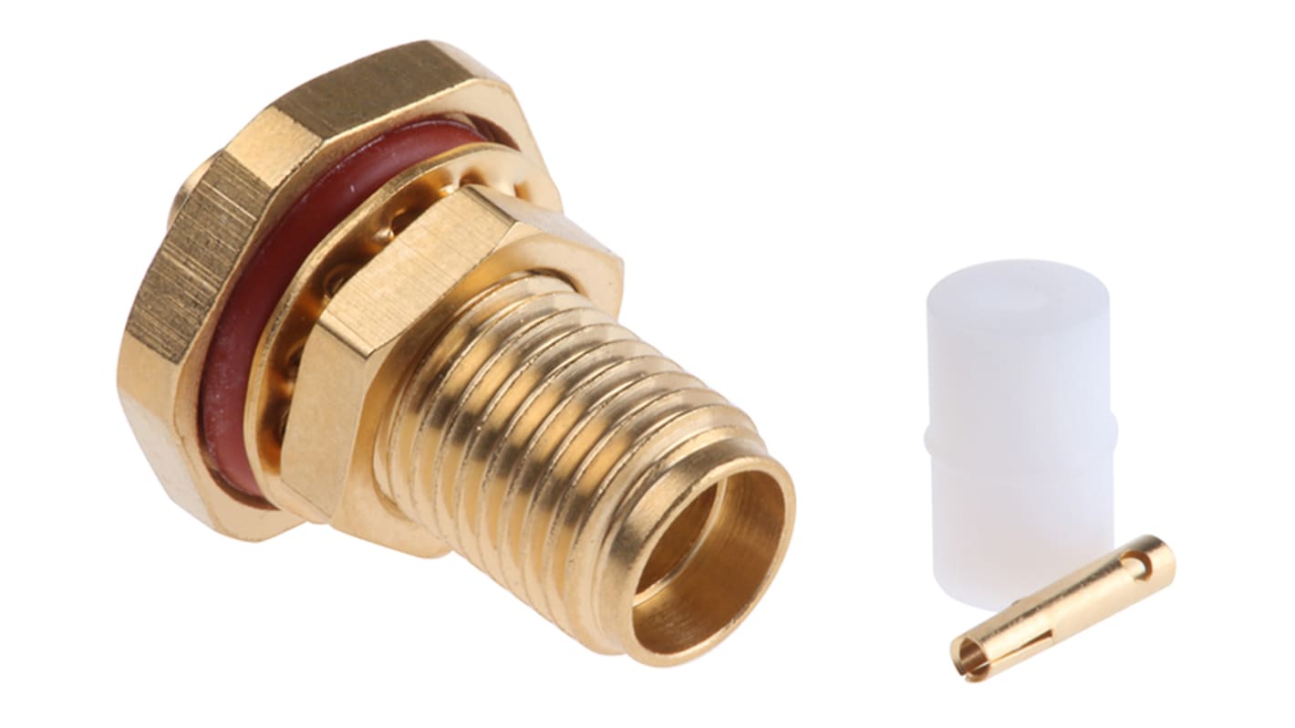 Conector coaxial Radiall R124326003W, Hembra, Recto, Impedancia 50Ω, Montaje en Panel, Terminación de Soldador, Sí, 0