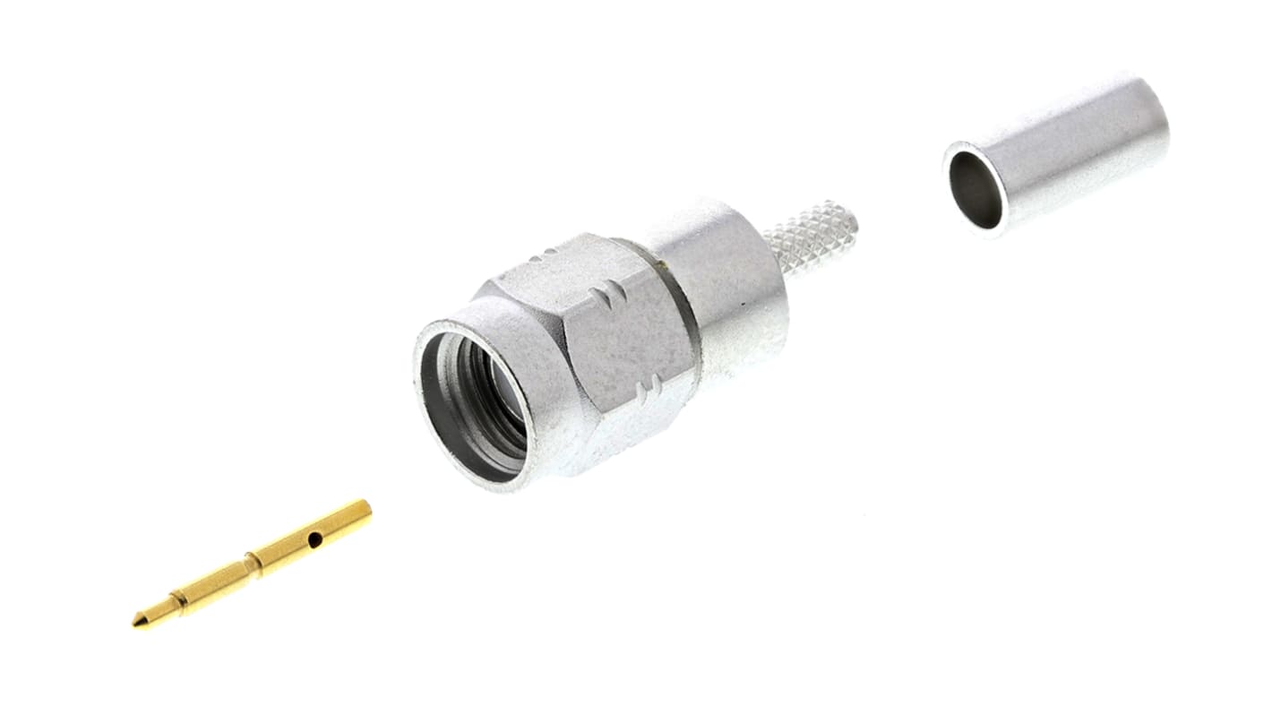 Conector coaxial Radiall R124072220W, Macho, Recto, Impedancia 50Ω, Montaje de Cable, Terminación de Crimpado, 0 to