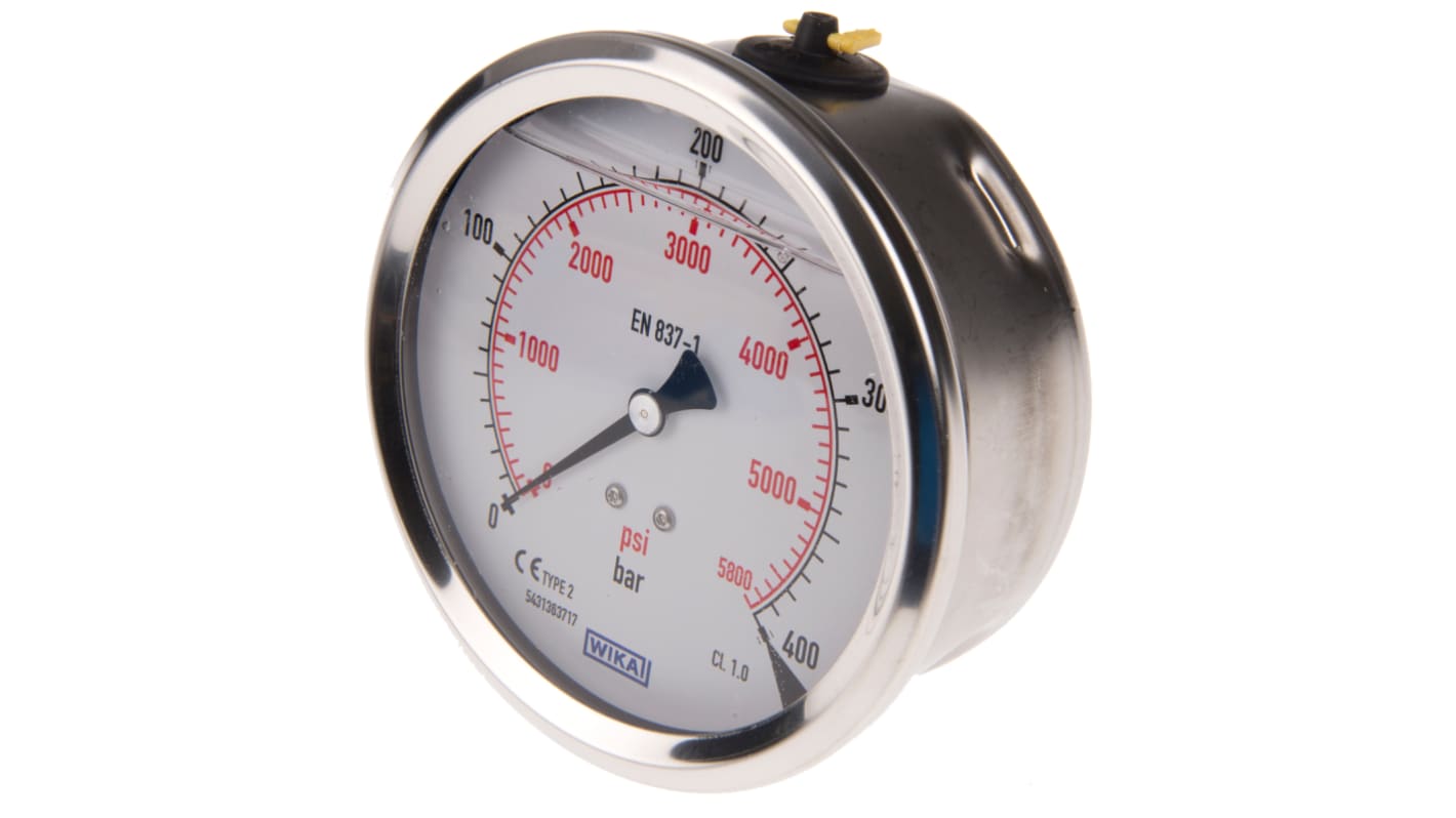 WIKA Analogue Pressure Gauge 400bar Back Entry, 7656102, 0bar min.