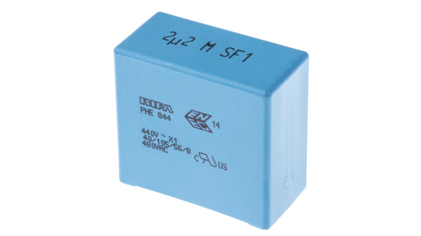 KEMET PHE844 Metallised Polypropylene Film Capacitor, 440 V ac, 480 V ac, ±20%, 2.2μF, Through Hole