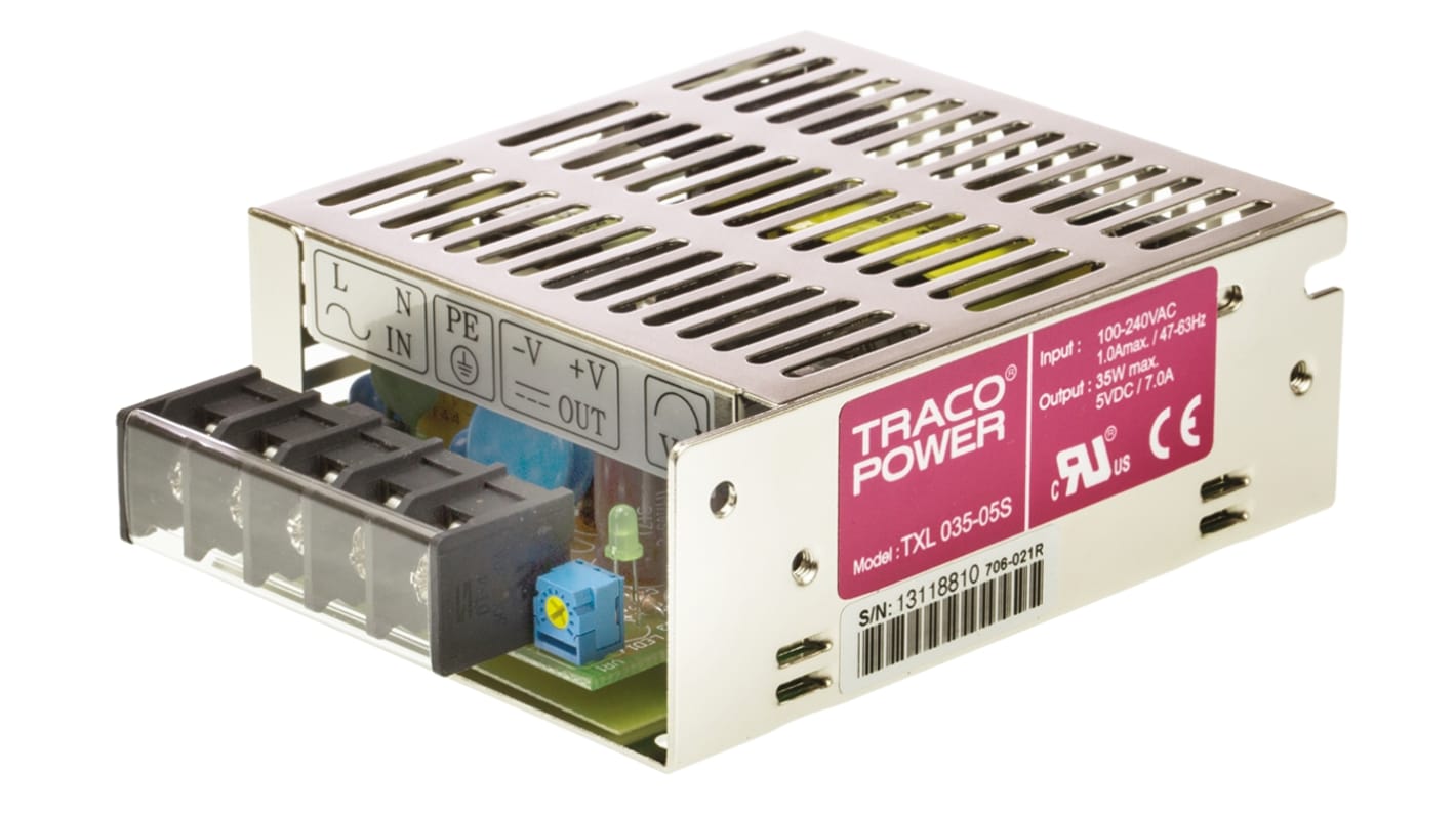 Alimentatore switching TRACOPOWER TXL 035-05S, 35W, ingresso 120 → 375 V dc, 85 → 264 V ac, uscita 5V cc,