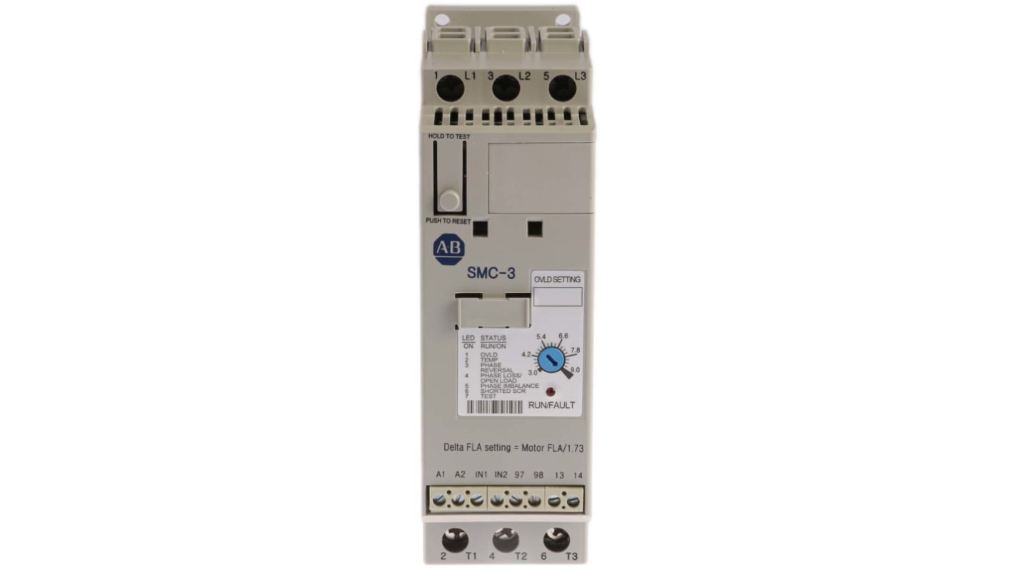 Démarreur progressif progressif, triphasé Allen Bradley SMC-3, 4 kW 460 V c.a. 9 A