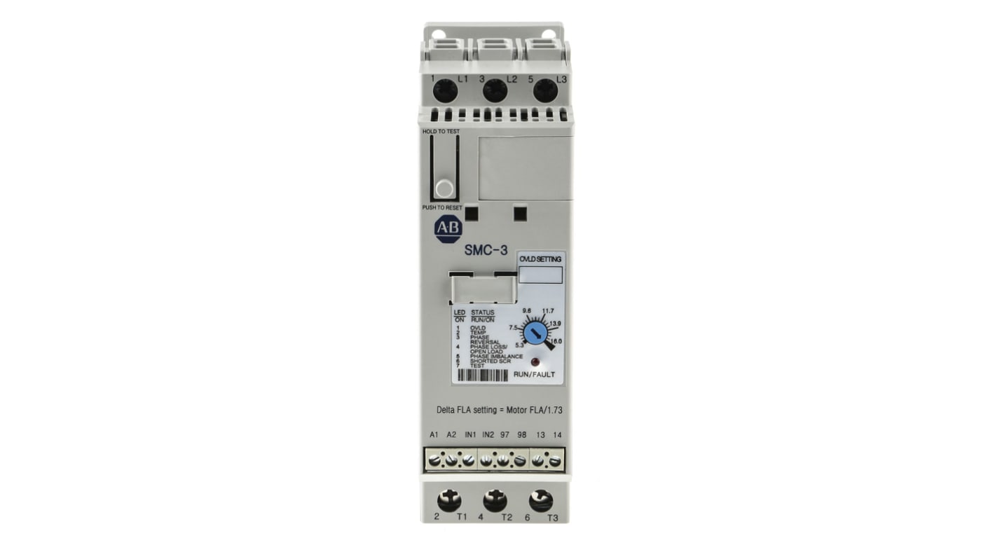 Arrancador suave Allen Bradley SMC-3, 16 A, 460 Vac, 7,5 kW, trifásico, IP2X