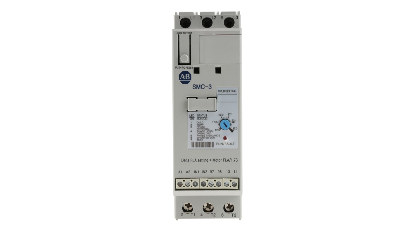 Arrancador suave Allen Bradley SMC-3, 37 A, 460 Vac, 18,5 kW, trifásico, IP2X