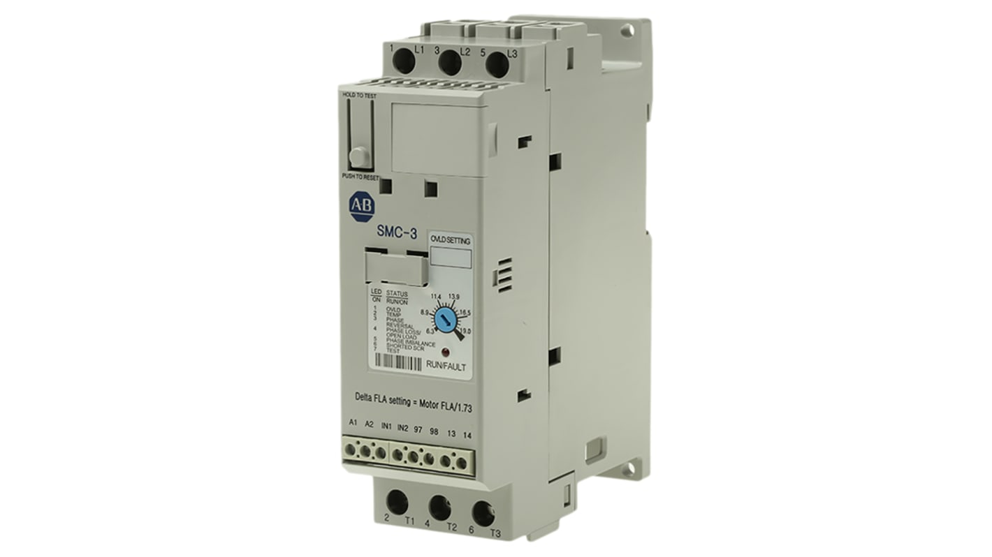 Arrancador suave Allen Bradley SMC-3, 19 A, 460 Vac, 7,5 kW, trifásico, IP2X