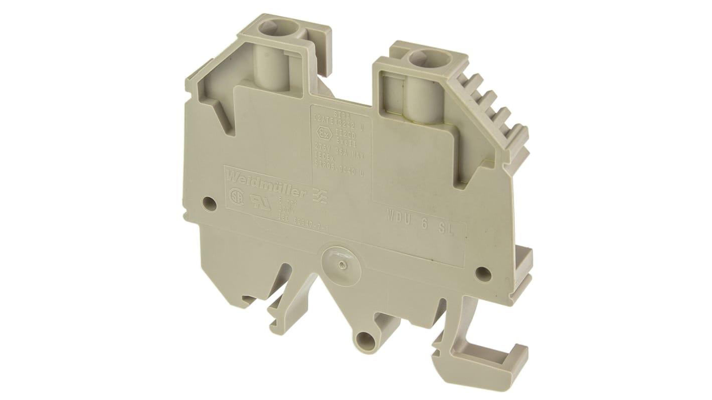 Weidmuller WDU Series Brown Feed Through Terminal Block, 6mm², Single-Level, Screw Termination