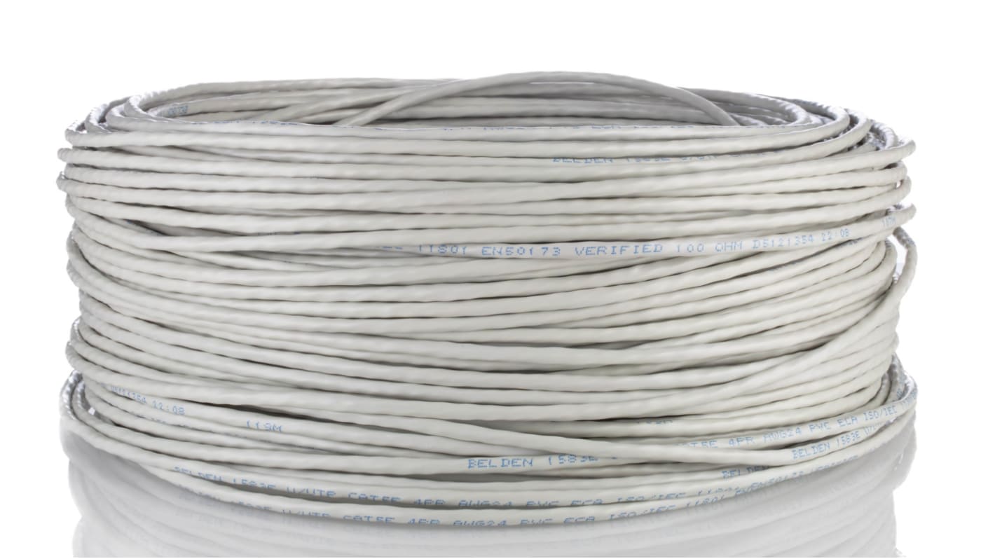 Cable Ethernet Cat5e U/UTP Belden de color Gris, long. 100m, funda de PVC