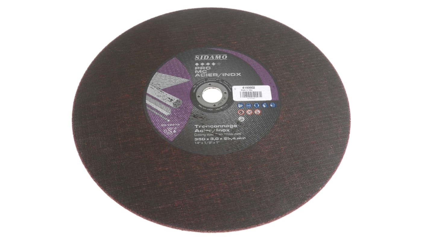 Sidamo Ceramic Cutting Disc, 355mm x 2.8mm Thick, Fine Grade, P120 Grit, A 36 RBF 131, 1 in pack