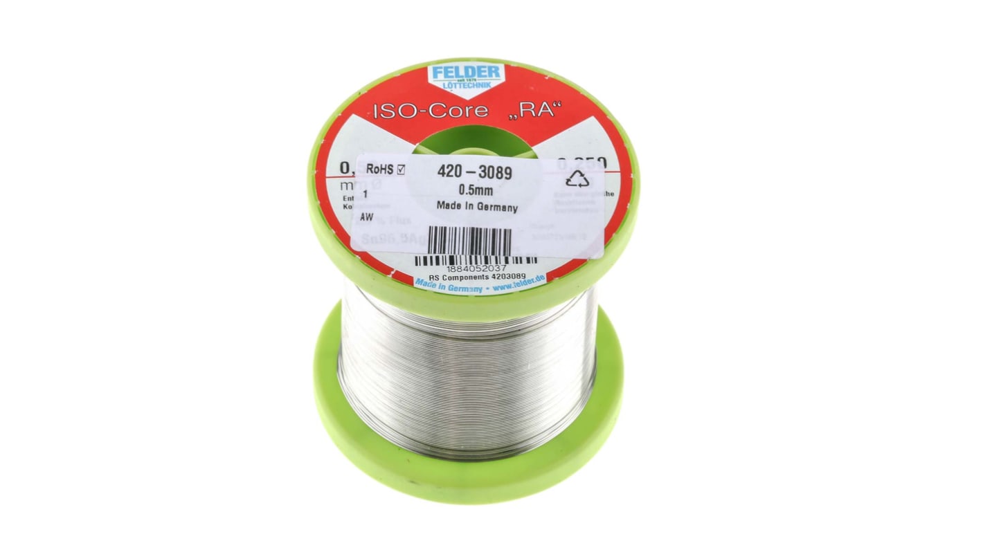 Felder Lottechnik Wire, 0.5mm Lead Free Solder, 217°C Melting Point