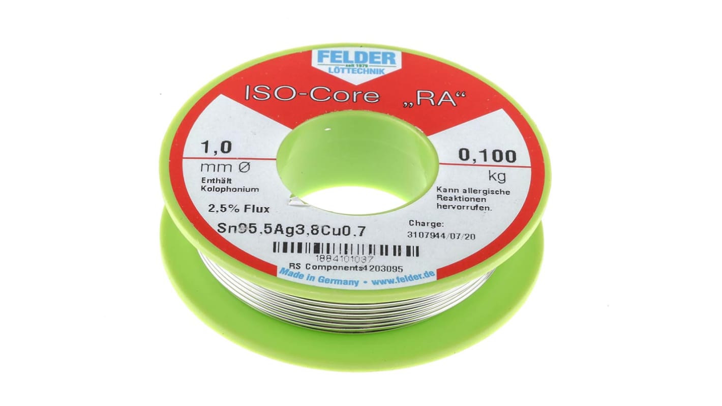 Felder Lottechnik Wire, 1mm Lead Free Solder, 217°C Melting Point