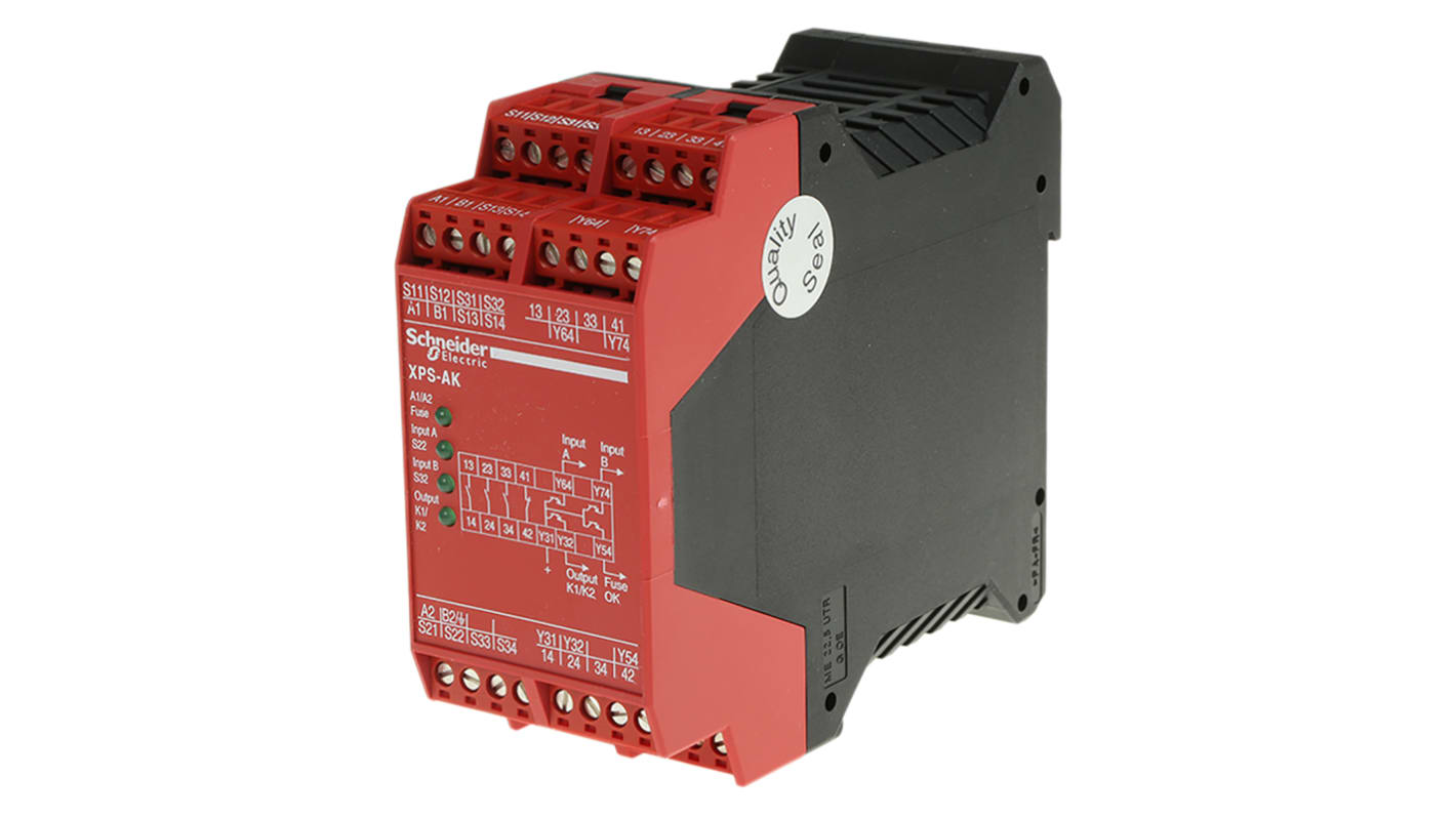 Relais de sécurité Schneider Electric XPS AK, 24 V dc, 120V c.a., 1, 2 canaux, 3 contacts de sécurité