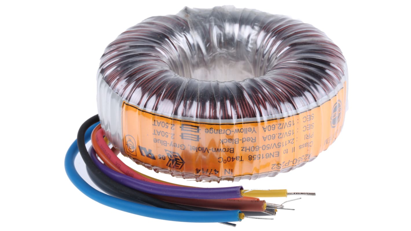 Transformador toroidal Nuvotem Talema, 92422-P2S2, Tensión 2 x 15V ac, Potencia 80VA, 2 salidas